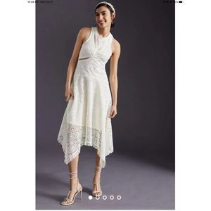 New Anthropologie Embroidered Lace Cutout Maxi Dress Size 0 White